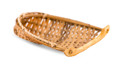 Bamboo basket hand made isolated on white background. Woven from bamboo tray.