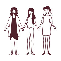 silhouette of women standing on white background