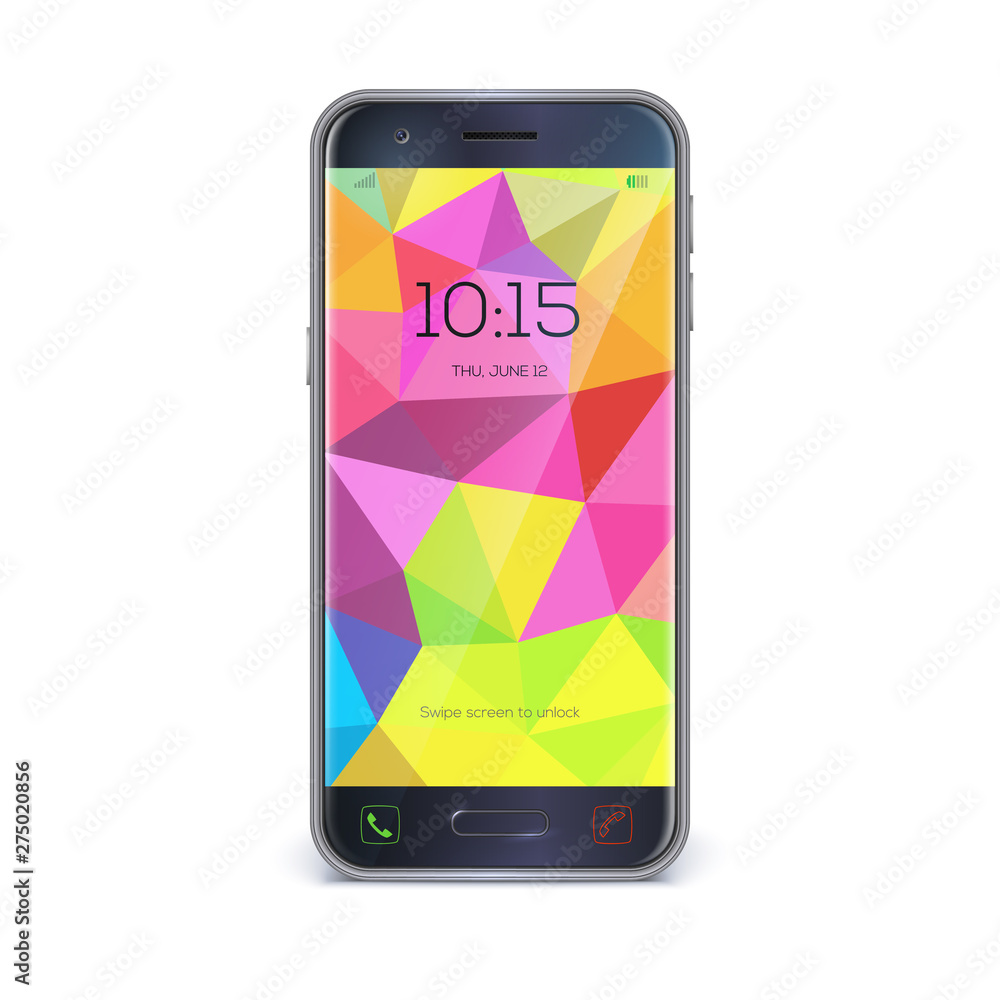 Poster smartphone, mobile phone isolated on white background. ui elements of screen with background of colo