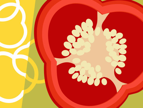 Abstract vegetable design in flat cut out style. Cross section of peppers. Vector illustration.