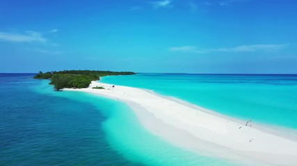 Perfect Wild Sandy Maldives Beach With Turquoise crystal clear sea water, aerial drone pedestal down shot
