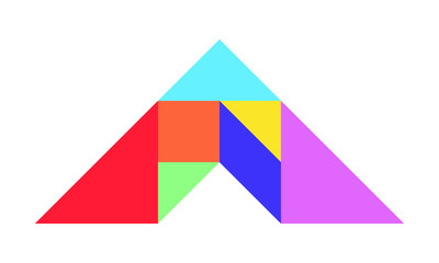 Color tangram puzzle in arrow shape on white background (Vector)