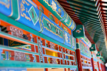 Palaces, pagodas details inside The Forbidden City, Beijing, China.