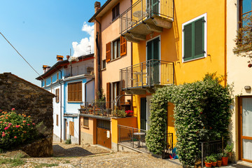 Lombardia of Italy. Beautiful colorful streets. Summer cityscape