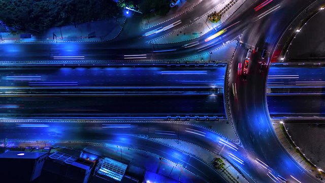 4K,Time lapse night  traffic of the road or expressway, motorway and highway in the detail of Circle intersection 
