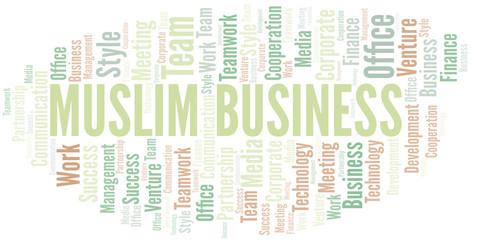 Muslim Business word cloud. Collage made with text only.