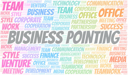 Business Pointing word cloud. Collage made with text only.