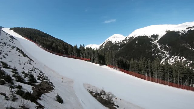 Aerial view of black slope Tomba in Bansko Bulgaria where the world ski cup is held