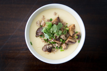 Steamed egg  decorated with vegetable, mushroom