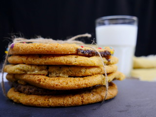 Cookies with milk. Baking homemade chocolate cookie