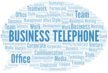 Business Telephone word cloud. Collage made with text only.