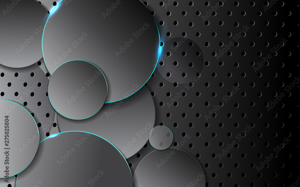 Aufkleber abstract 3d metallic technology background with neon light blue glowing a combination circle pattern
