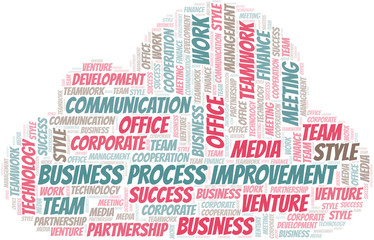 Business Process Improvement word cloud. Collage made with text only.