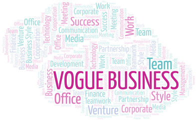 Vogue Business word cloud. Collage made with text only.