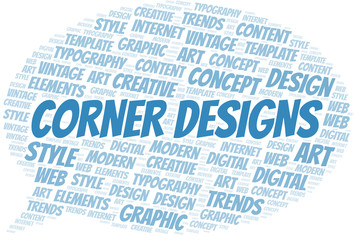 Corner Designs word cloud. Wordcloud made with text only.