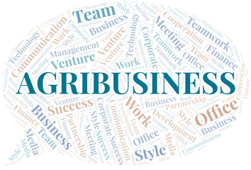 Agribusiness word cloud. Collage made with text only.