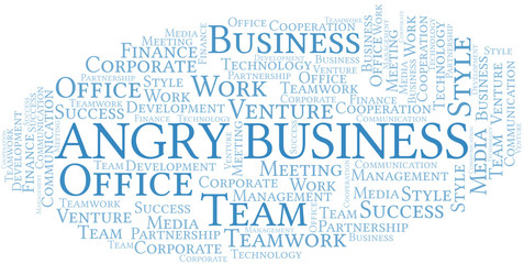 Angry Business word cloud. Collage made with text only.