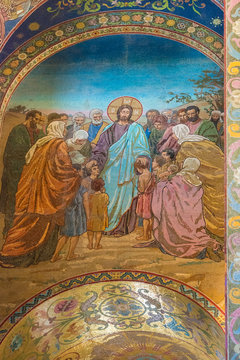  Church of the Savior on Spilled Blood. mosaic depicts a scene from the life of Christ.