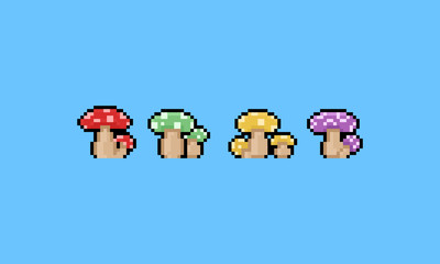 Pixel art cartoon 4 color mushroom icon set.8bit.