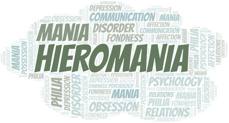 Obraz premium Hieromania word cloud. Type of mania, made with text only.