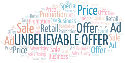 Fototapeta premium Unbelievable Offer word cloud. Wordcloud made with text only.