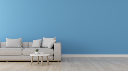 View of  living room in minimal style with sofa and small side table on laminate floor.Perspective of interior design. 3d rendering.	