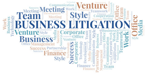 Business Litigation word cloud. Collage made with text only.