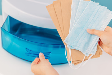 Sterilization UV of masks and craft packages for medical beauty workers