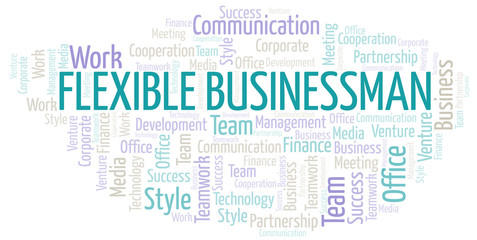 Fototapeta premium Flexible Businessman word cloud. Collage made with text only.