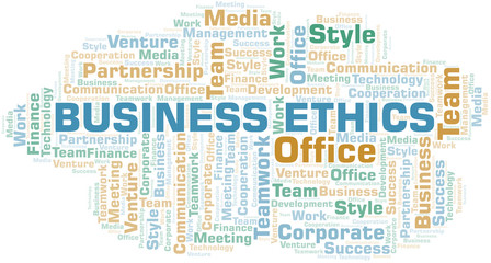 Business Ethics word cloud. Collage made with text only.