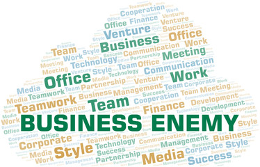 Business Enemy word cloud. Collage made with text only.