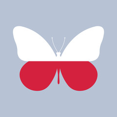 Poland flag icon in the shape of a Butterfly. Polish national symbol. Vector illustration.
