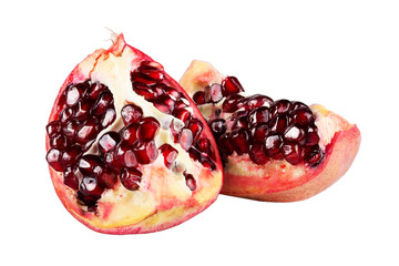 Fresh ripe whole and cut pomegranate isolared