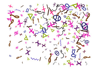 Egypt signs, hand drawn confetti particles. 