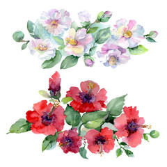 Bouquet floral botanical flowers. Watercolor background illustration set. Isolated bouquets illustration element.