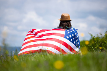 Woman with USA flag.