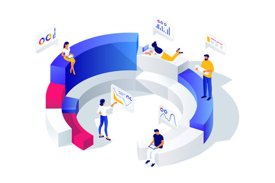 Isometric concept of people work with statistics.