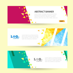 Abstract geometric banners. Bright sun rays and triangles. Empty space under the text. Set Horizontal summer web banner templates.  