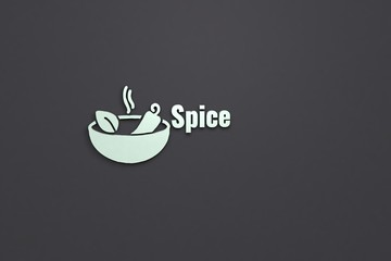 Text Spice with light green 3D illustration and dark background