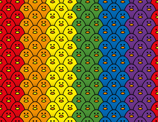 Rainbow Coloured Chicks Repeating Pattern Treble Vertical Rows © Clever Pencil