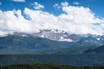 Fototapeta premium Longs Peak Rocky Mountain National Park covered with clouds