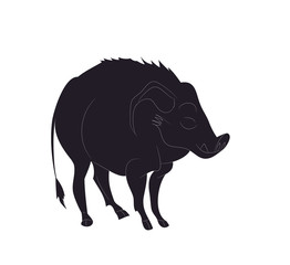 vector illustration of a boar who stands, drawing silhouette, vector