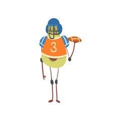 Avocado American Football Player in Uniform with Ball, Funny Exotic Fruit Athlete Cartoon Character Doing Sports Vector Illustration