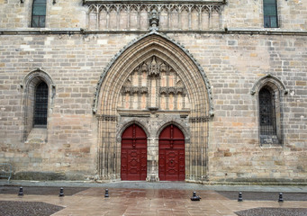 Facade of  Saint Etienne Cathedral in Cahors, Occitanie, France