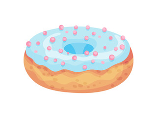Baked donut with blue icing. Vector illustration on white background.