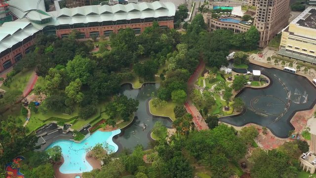 kuala lumpur downtown famous park aerial topdown panorama 4k malaysia 