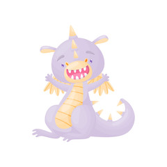 Joyful lilac dragon. Vector illustration on white background.