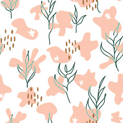 Vector Floral Abstract on peachy orange colors seamless pattern background. Perfect for fabric, scrapbooking and wallpaper projects.	