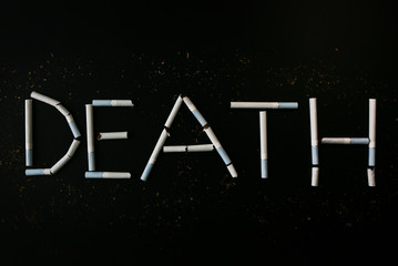 Death sign from cigarettes. Dangerous habit. Harmful for health. Smoking kills.