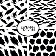 paint strokes set of seamless texture. black and white vector illustration